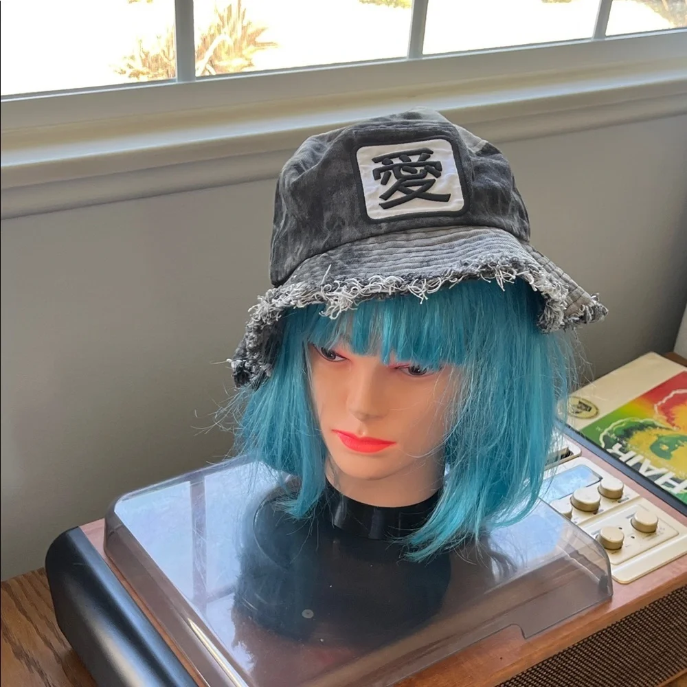 Black Tie-Dye Bucket Hat with Frayed Edges